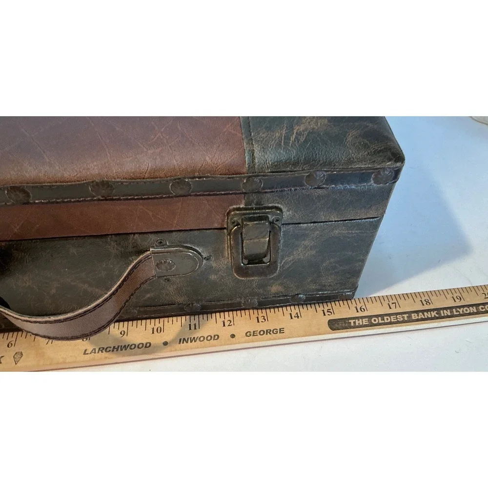 Vintage Style Cafe Storage Trunk Brown Faux Leather Patchwork Box Large